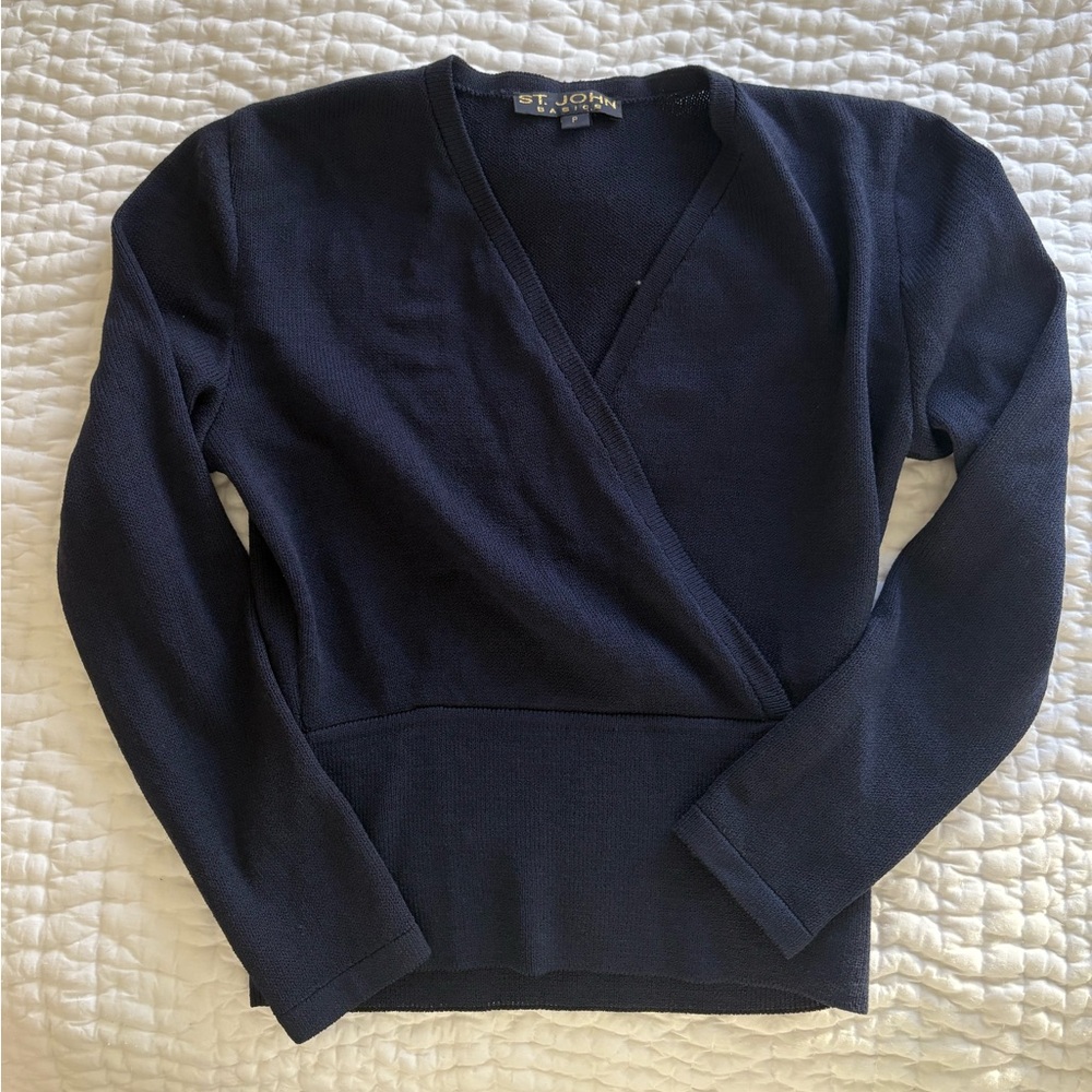 St. John Bascics Knit Navy Sweater and Skirt set